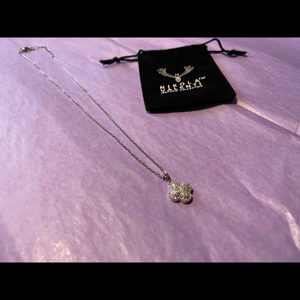 Nikola Valenti White Gold Plated Clover Necklace NEW